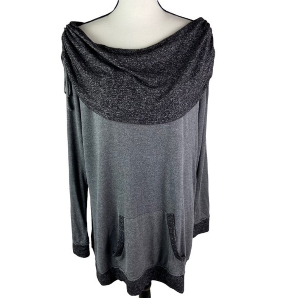 Maurices Top Womens Plus Sz 0 Gray Off the Shoulder Cowl Long Sleeve Tunic Top